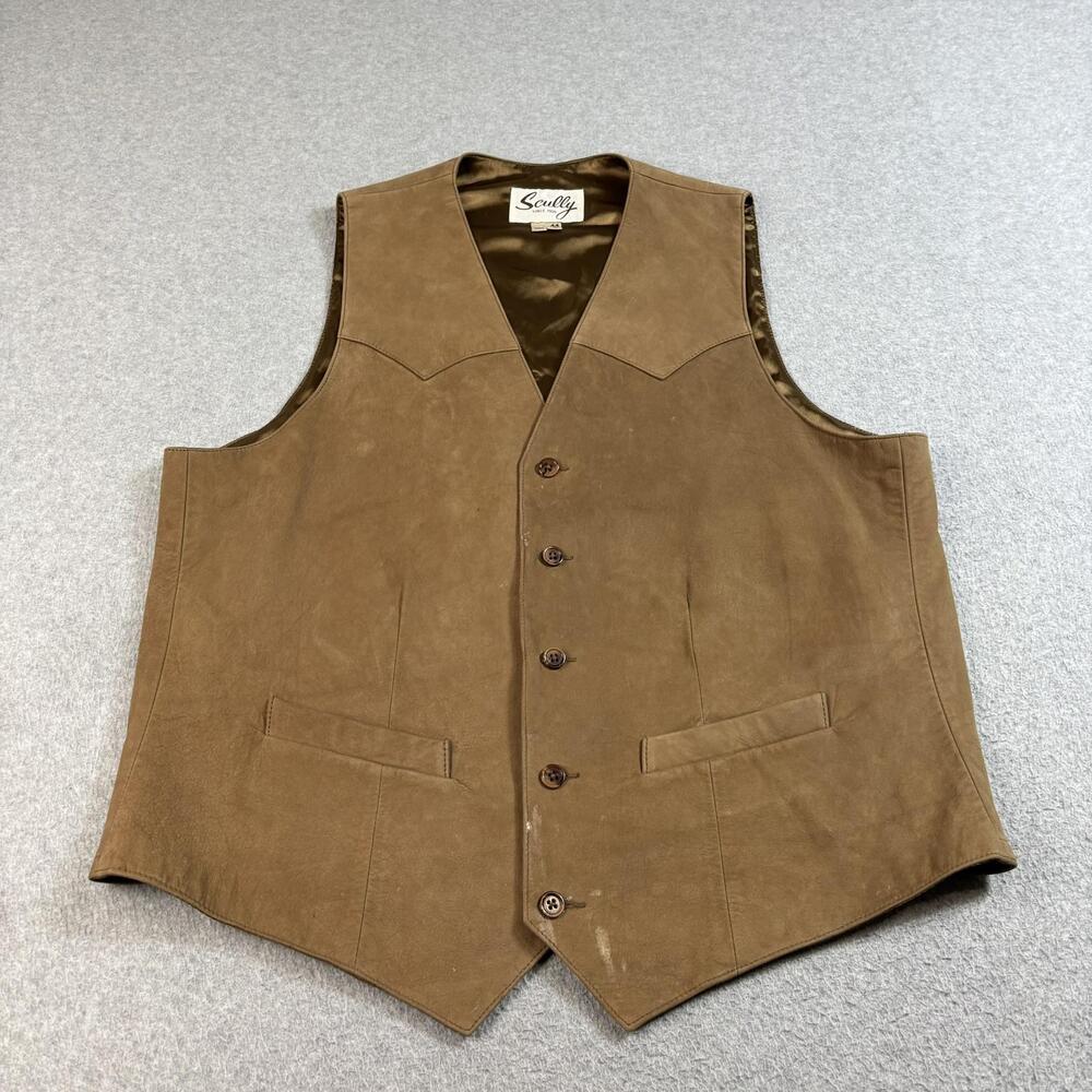 Scully Leather Vest Men 44 Long Brown Western Cowboy Button Southwest Boho READ